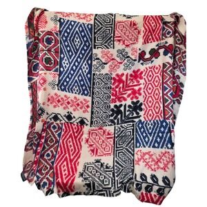 ZARA Accessories Patchwork Print Oblong‎ Scarf Shawl Wrap Blue Red Cream